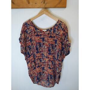 Joie Southwestern Print Silk Top Tribal Pattern Relaxed Fit Size S Boho